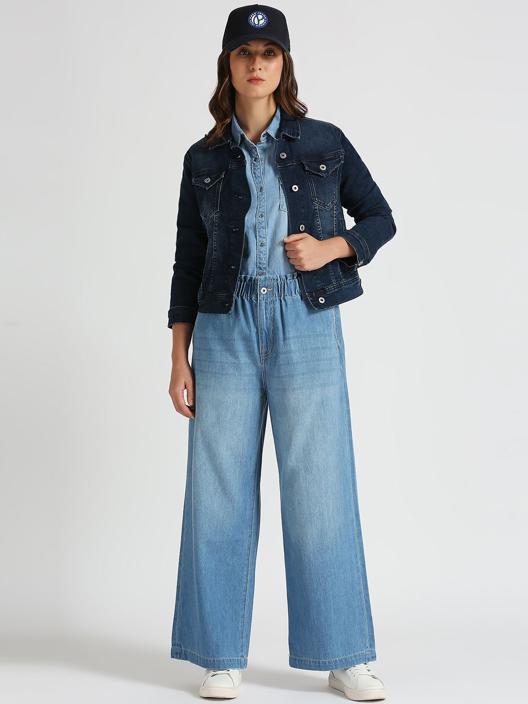 

Pepe Jeans Women Wide Leg High-Rise Cotton Heavy Fade Jeans, Blue