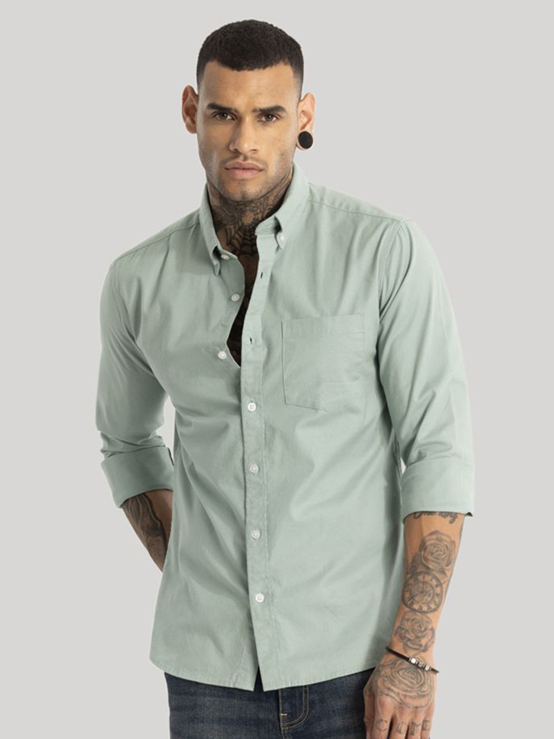 

Snitch Men Smart Slim Fit Opaque Casual Shirt, Green