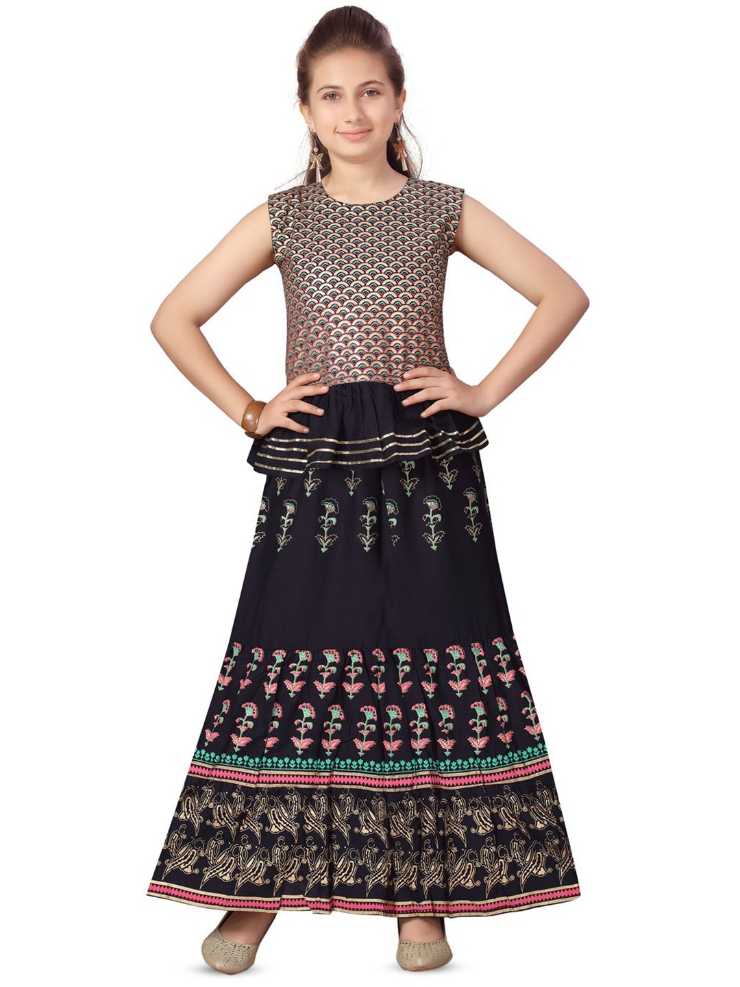 

BAESD Girls Printed Ready to Wear Lehenga &, Black