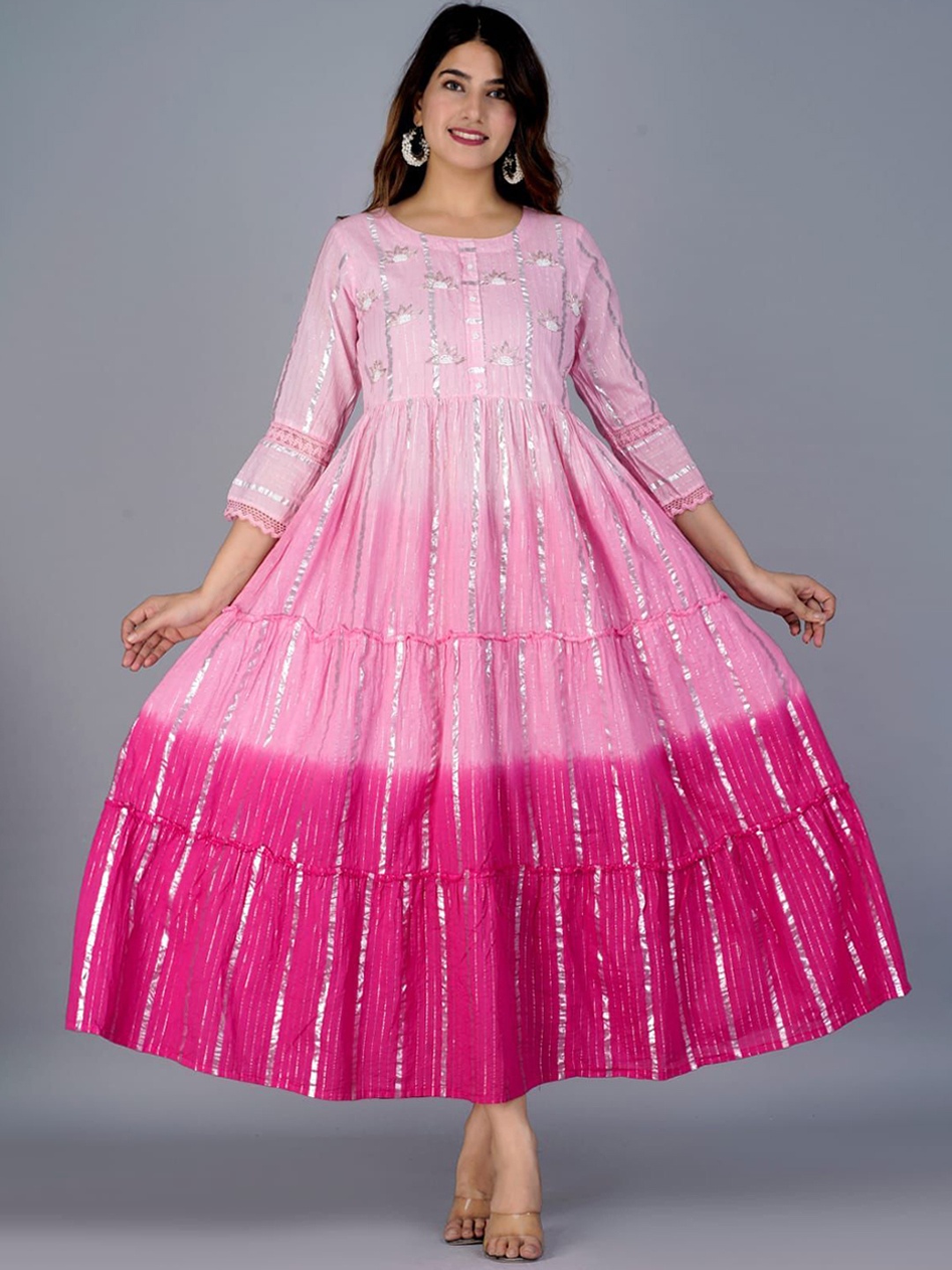 

MILAAV Women Geometric Flared Sleeves Sequinned Anarkali Kurta, Pink