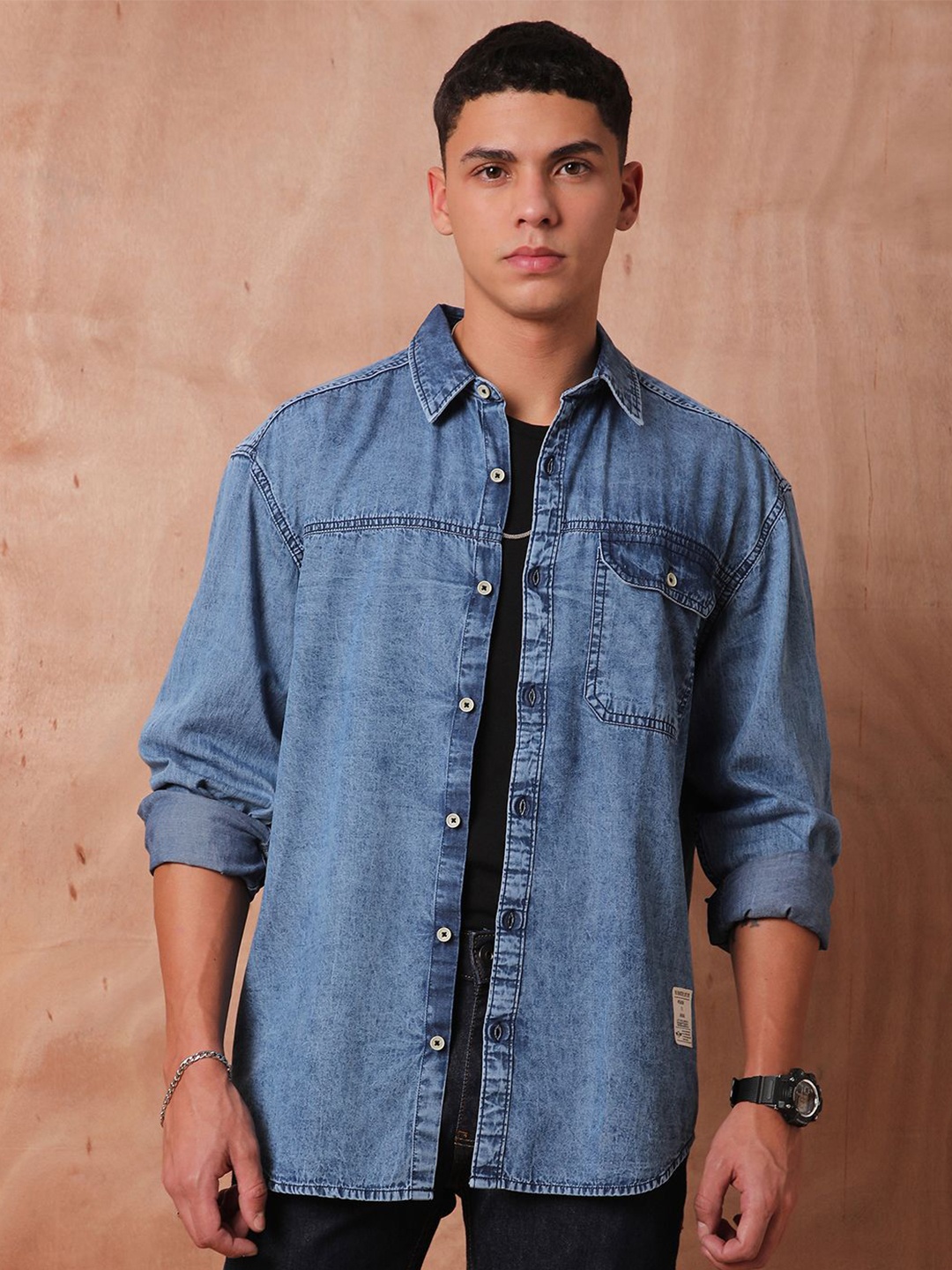 

The Roadster Lifestyle Co Relaxed Fit Denim Casual Shirts, Blue