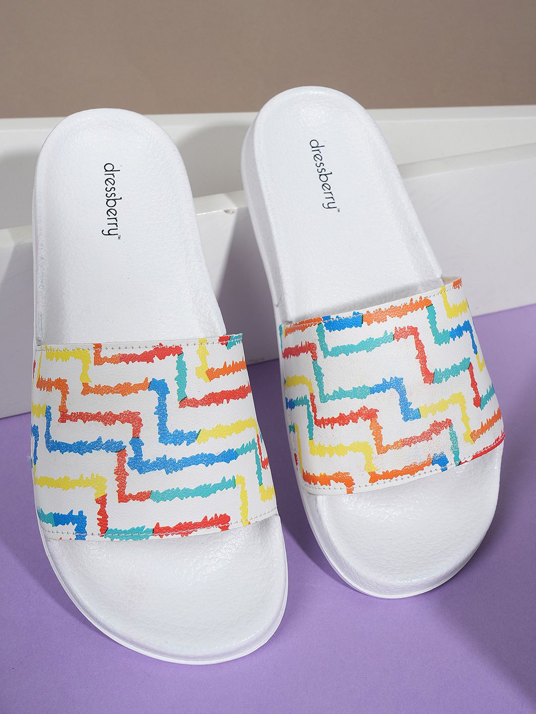 

DressBerry Women Printed Sliders, White