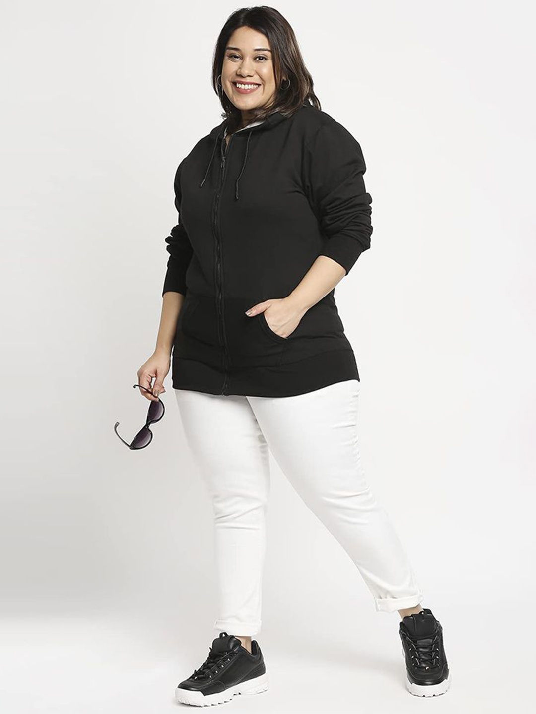 

Wear Your Opinion Plus Size Hooded Front-Open Sweatshirt, Black