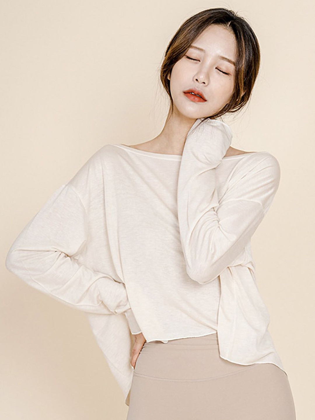 

LULU & SKY Extended Sleeves Cotton Top, Beige