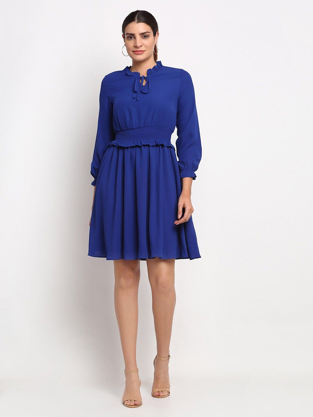 

Global Republic Tie-Up Neck Crepe Fit & Flare Dress, Blue