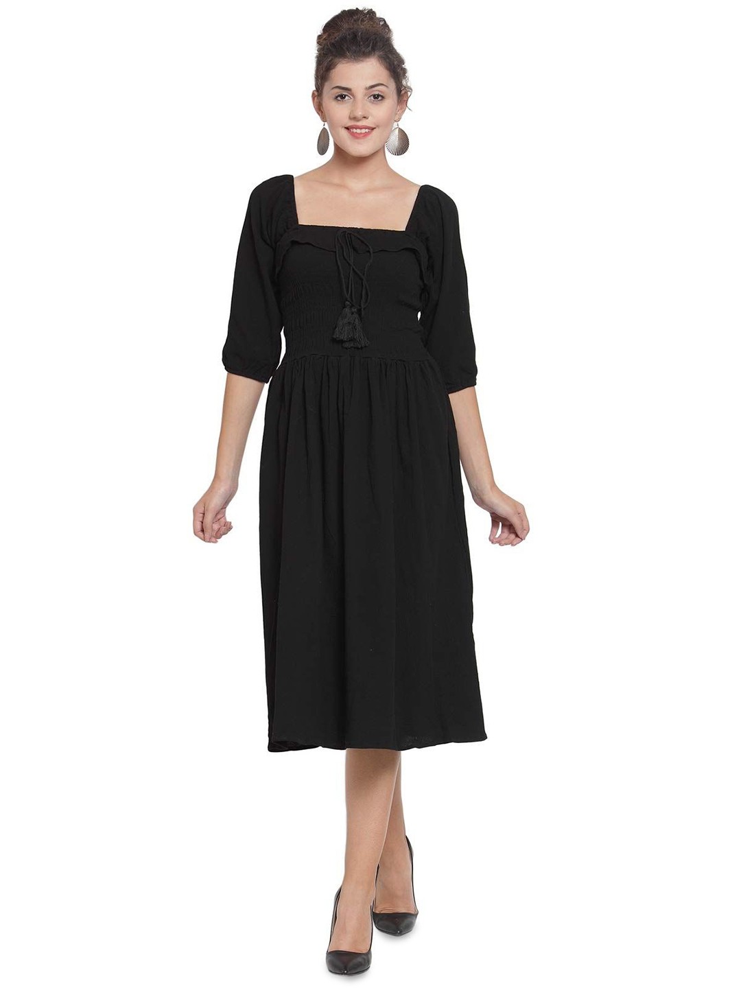 

Global Republic Crepe Fit & Flare Midi Dress, Black