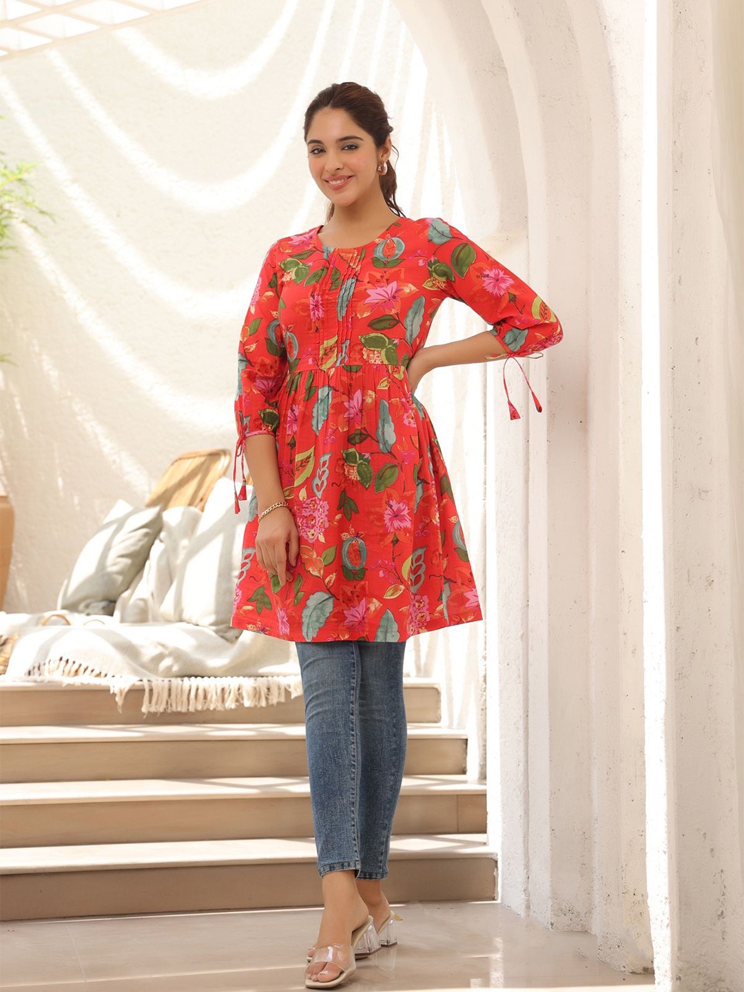 

Rain & Rainbow Printed Tunic, Red