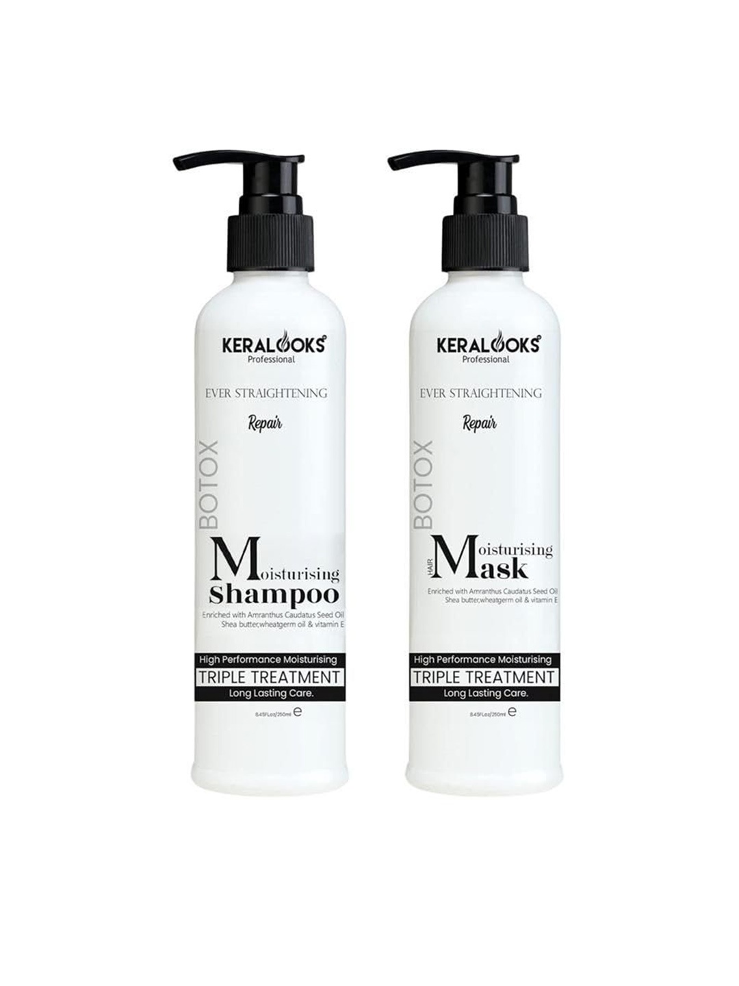 

Keralooks professional Ever Straightening Moisturizing Shampoo & Hair Mask - 250ml Each, White