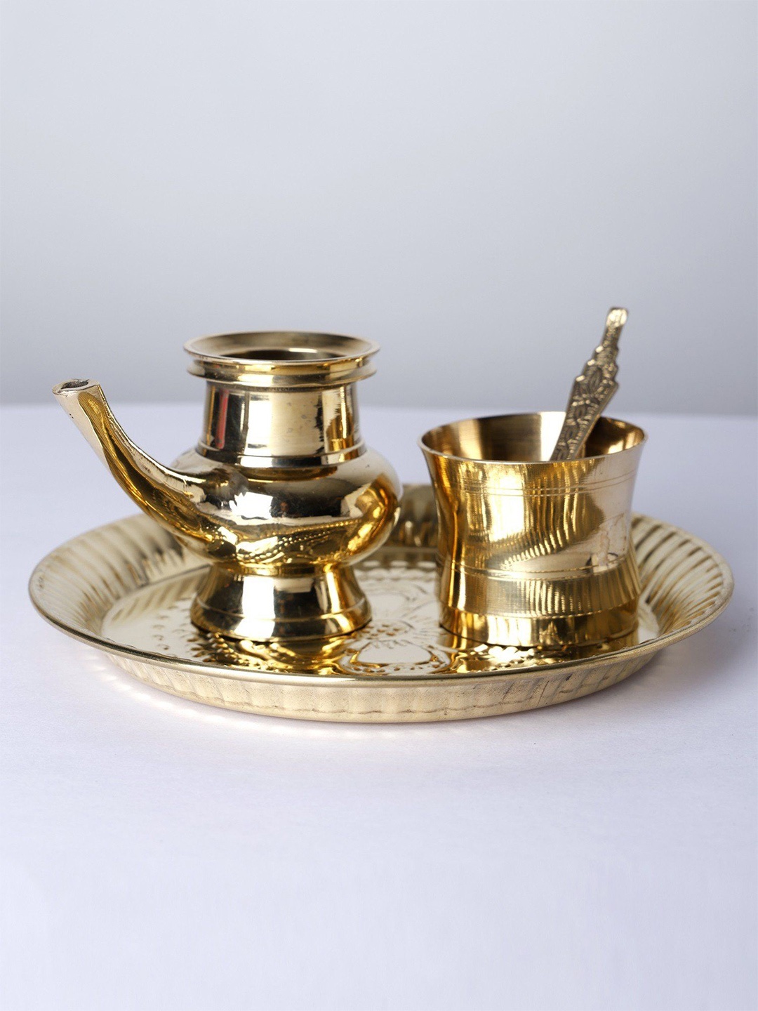 

Exotic India Textured Ritual Puja Thali Set, Gold