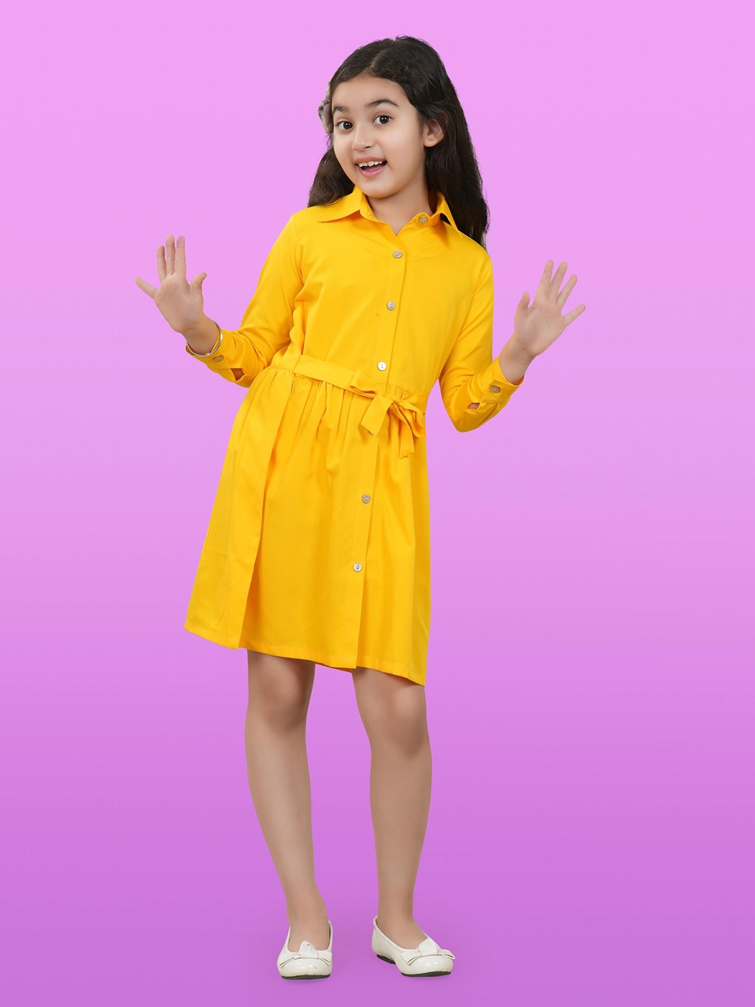 

RANJ Girls Cuffed Sleeve Shirt Dress, Yellow