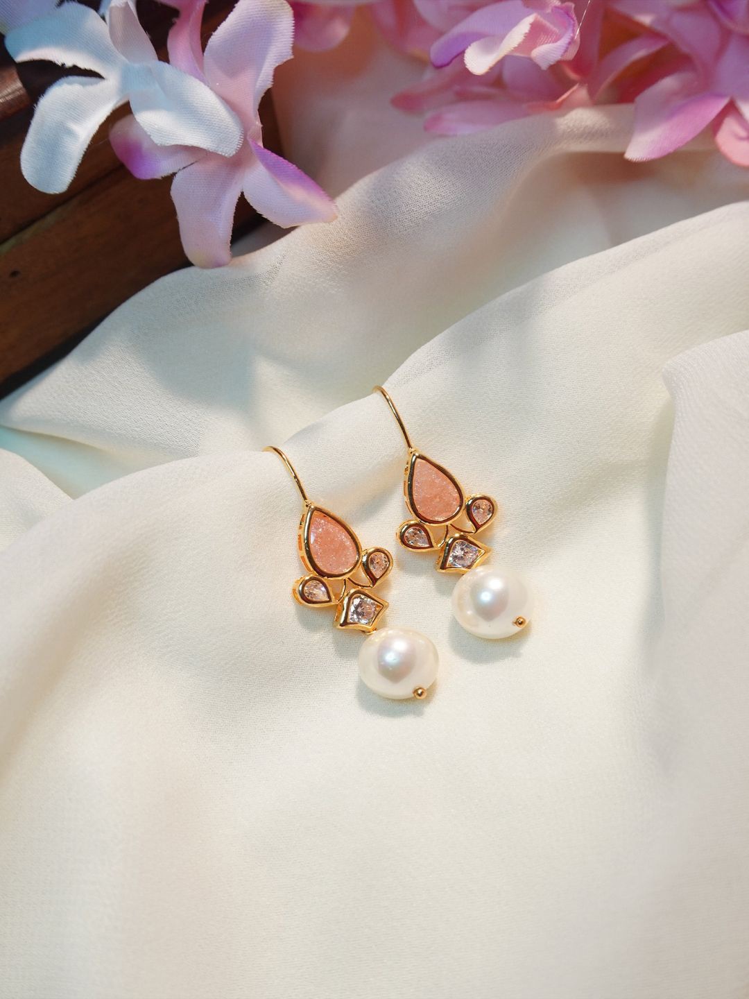 

Niscka Contemporary Drop Earrings, Peach
