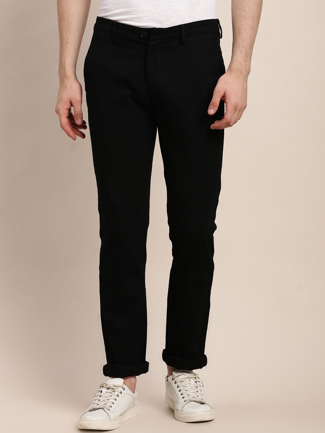

Turtle Men Relaxed Skinny Fit Chinos Trousers, Black