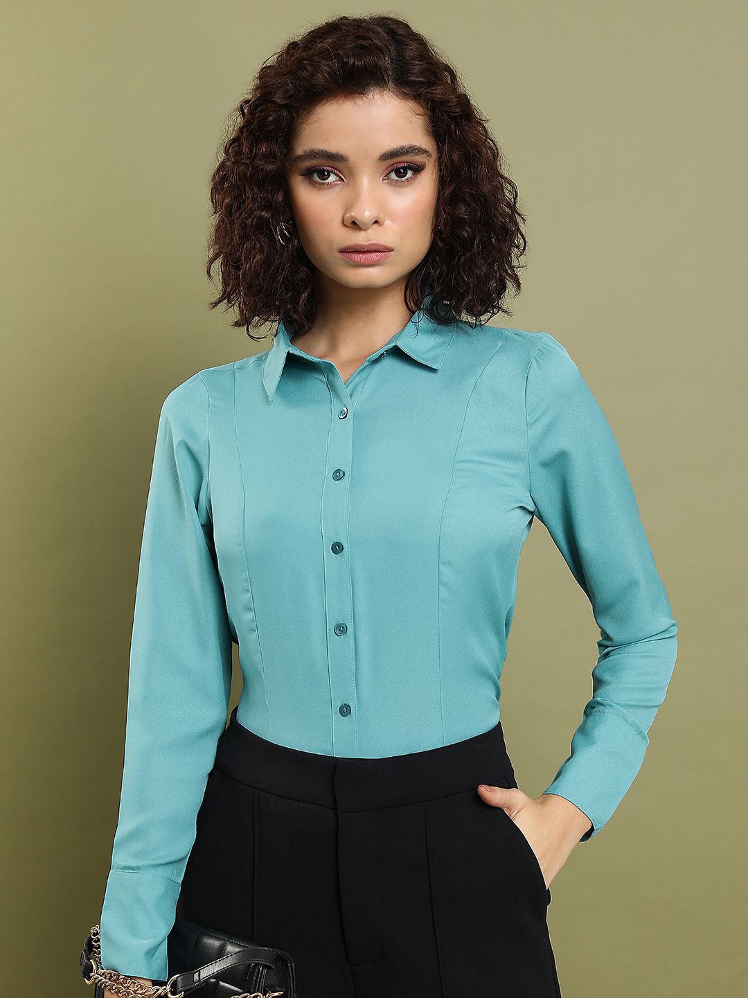 

Tokyo Talkies Women Opaque Casual Shirt, Sea green