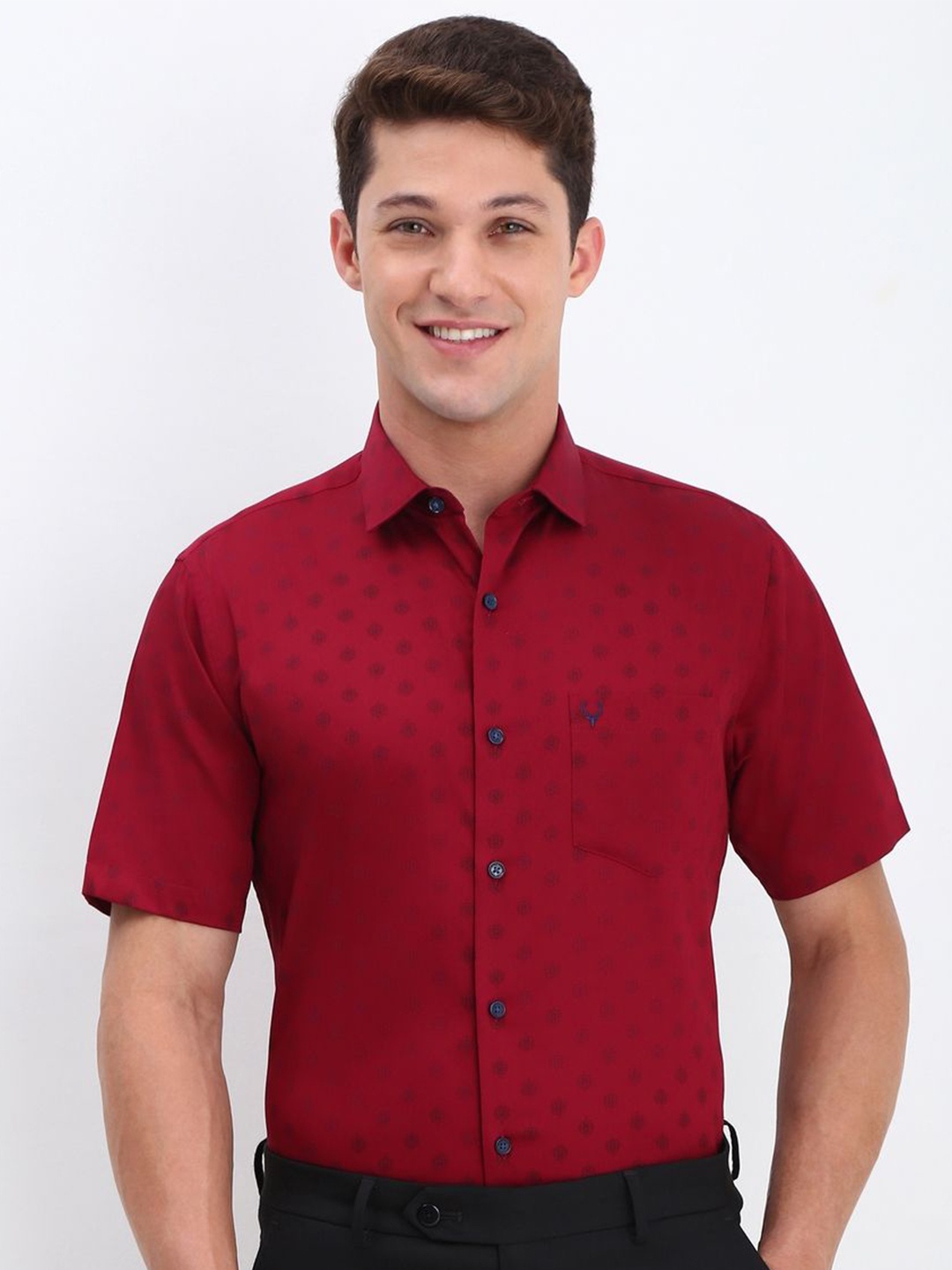 

Allen Solly Men Slim Fit Opaque Printed Formal Shirt, Red