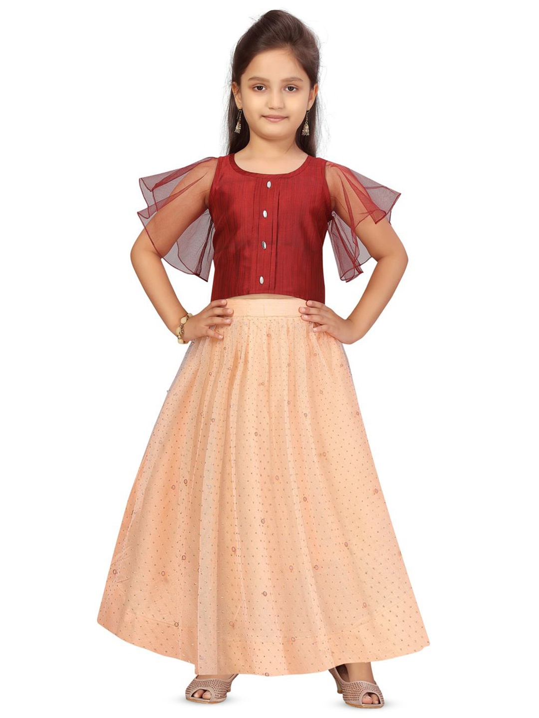

BAESD Girls Ready to Wear Lehenga &, Peach