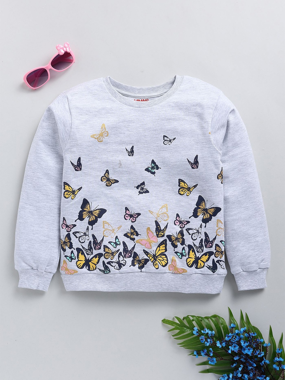 

MIMINO Girls Graphic Printed Sweatshirt, Grey