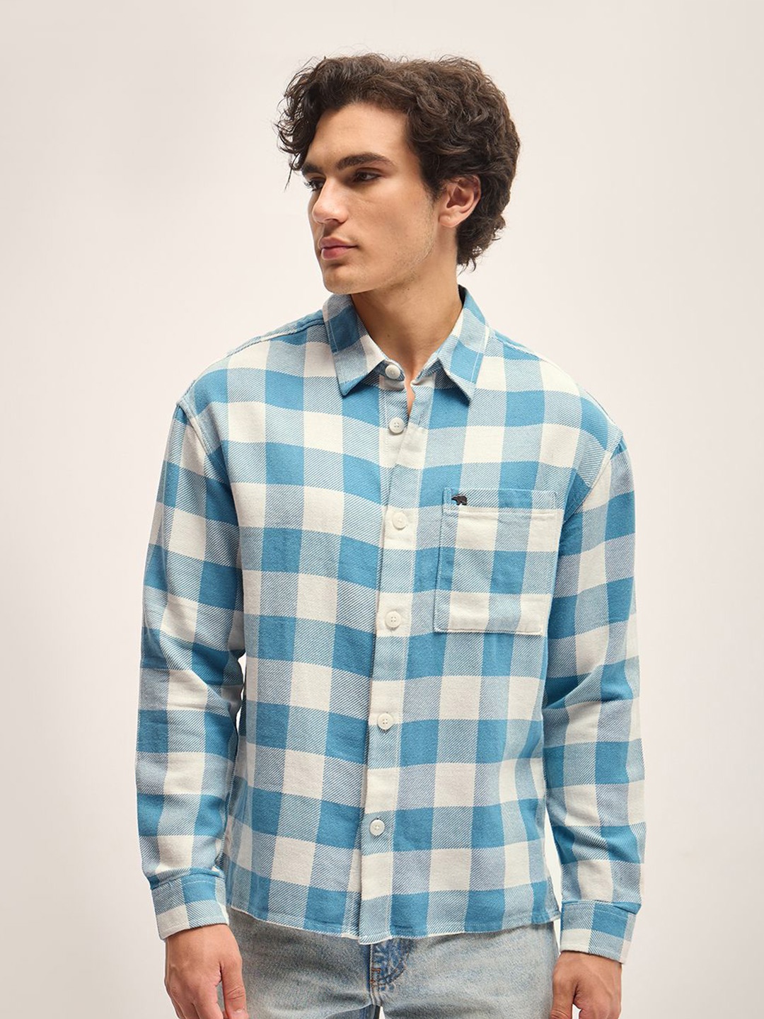 

THE BEAR HOUSE Men Gingham Checks Opaque Checked Casual Shirt, Blue