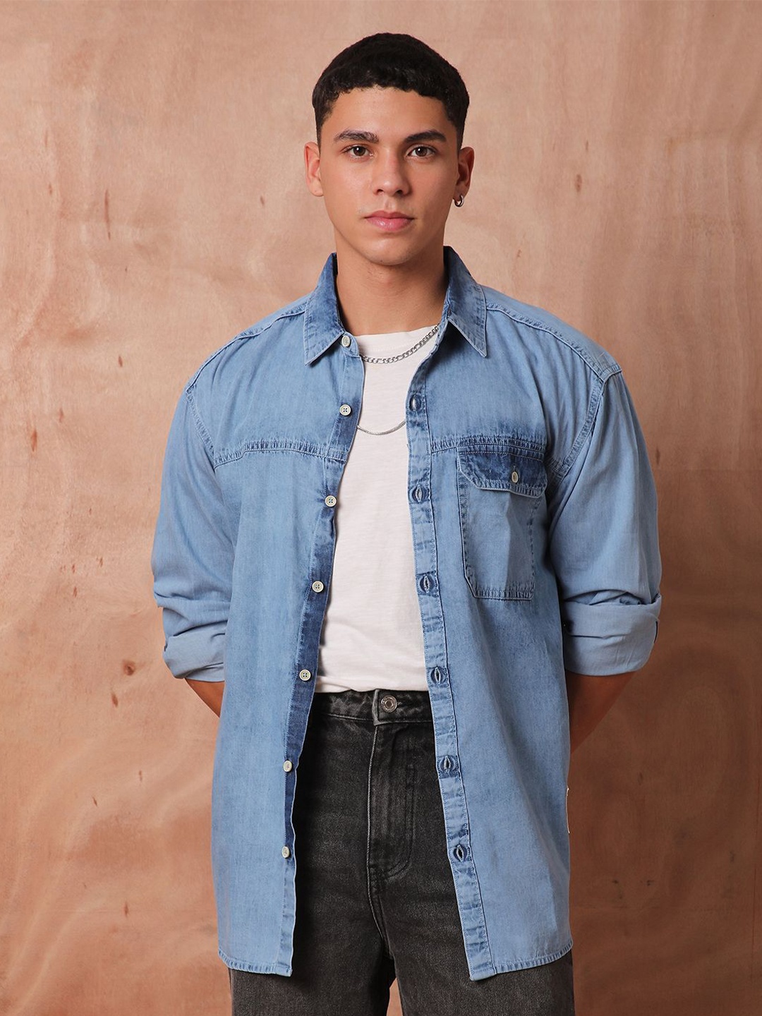 

The Roadster Lifestyle Co Relaxed Fit Denim Casual Shirts, Blue