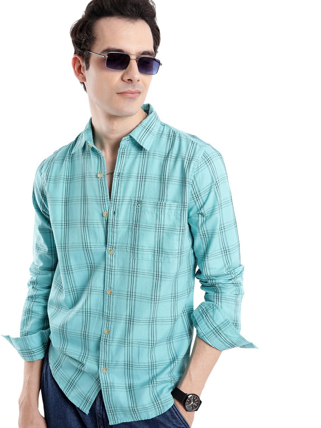 

WROGN Men Custom Opaque Checked Casual Shirt, Blue