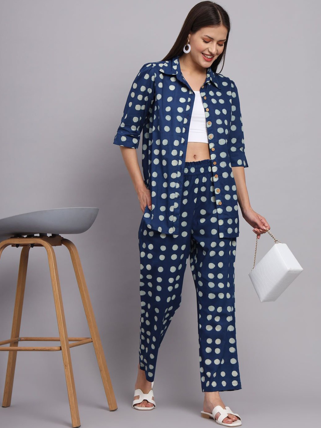 

KALINI Printed Shirt & Trousers Co-Ord Set, Blue