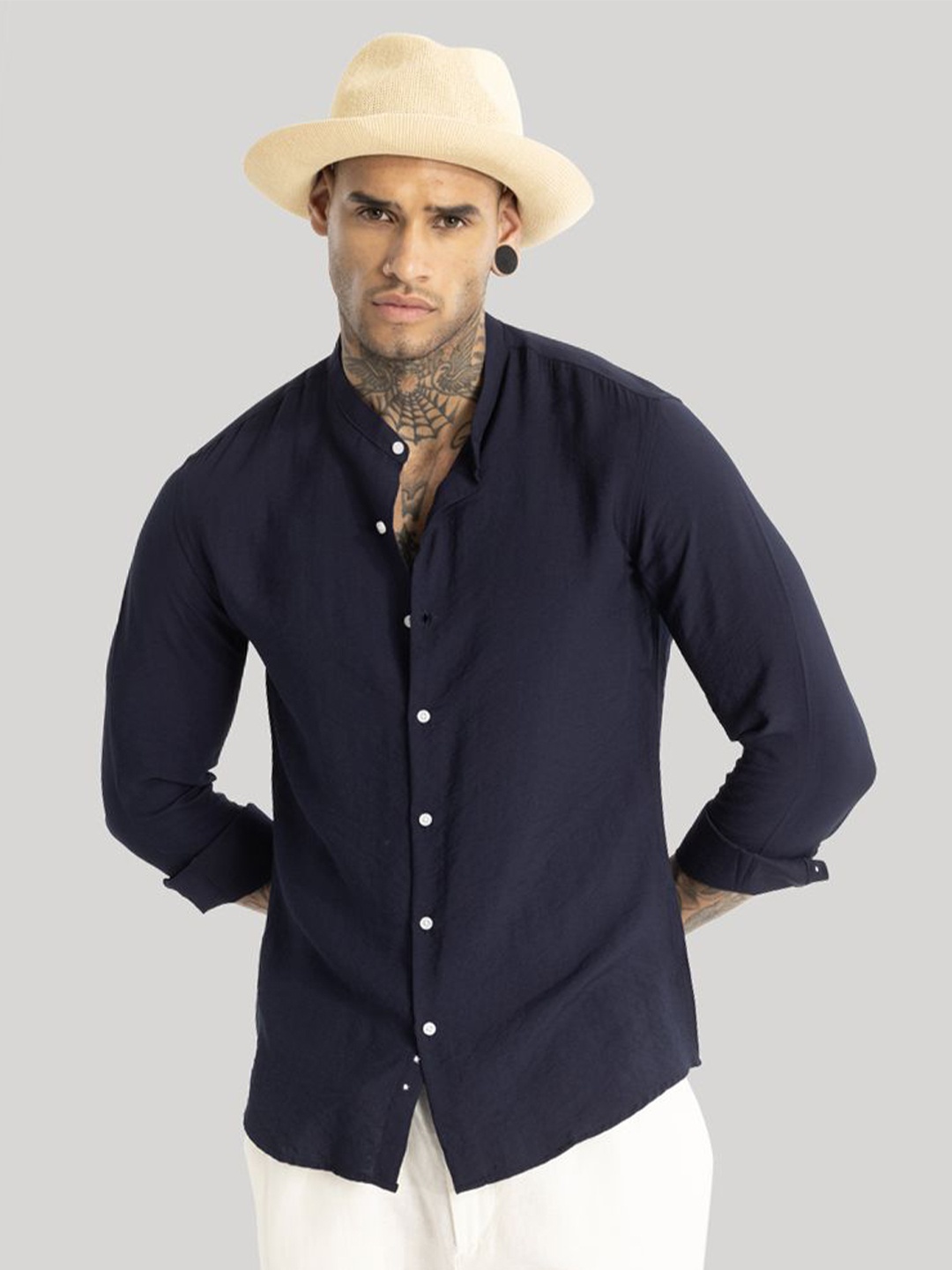 

Snitch Men Smart Slim Fit Opaque Casual Shirt, Navy blue