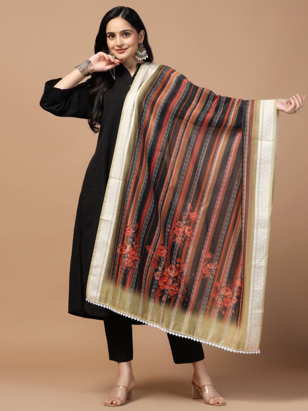 

Kaizen TEXO FAB Ethnic Motifs Printed Dupatta, Black