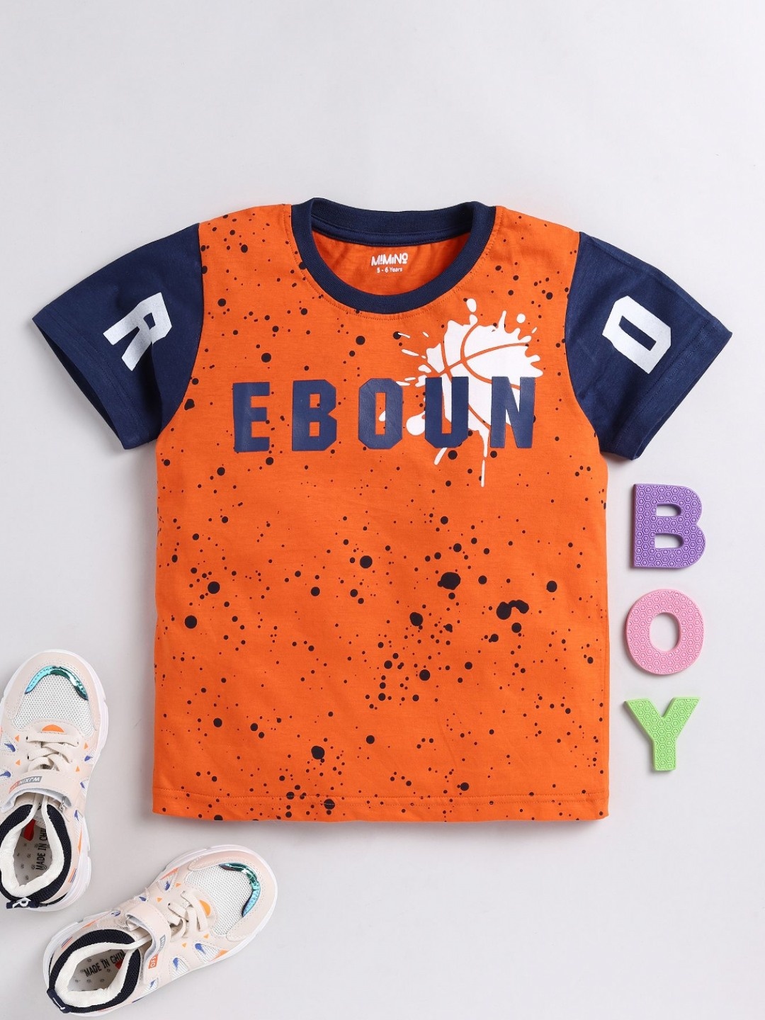 

MIMINO Boys Printed Applique T-shirt, Orange