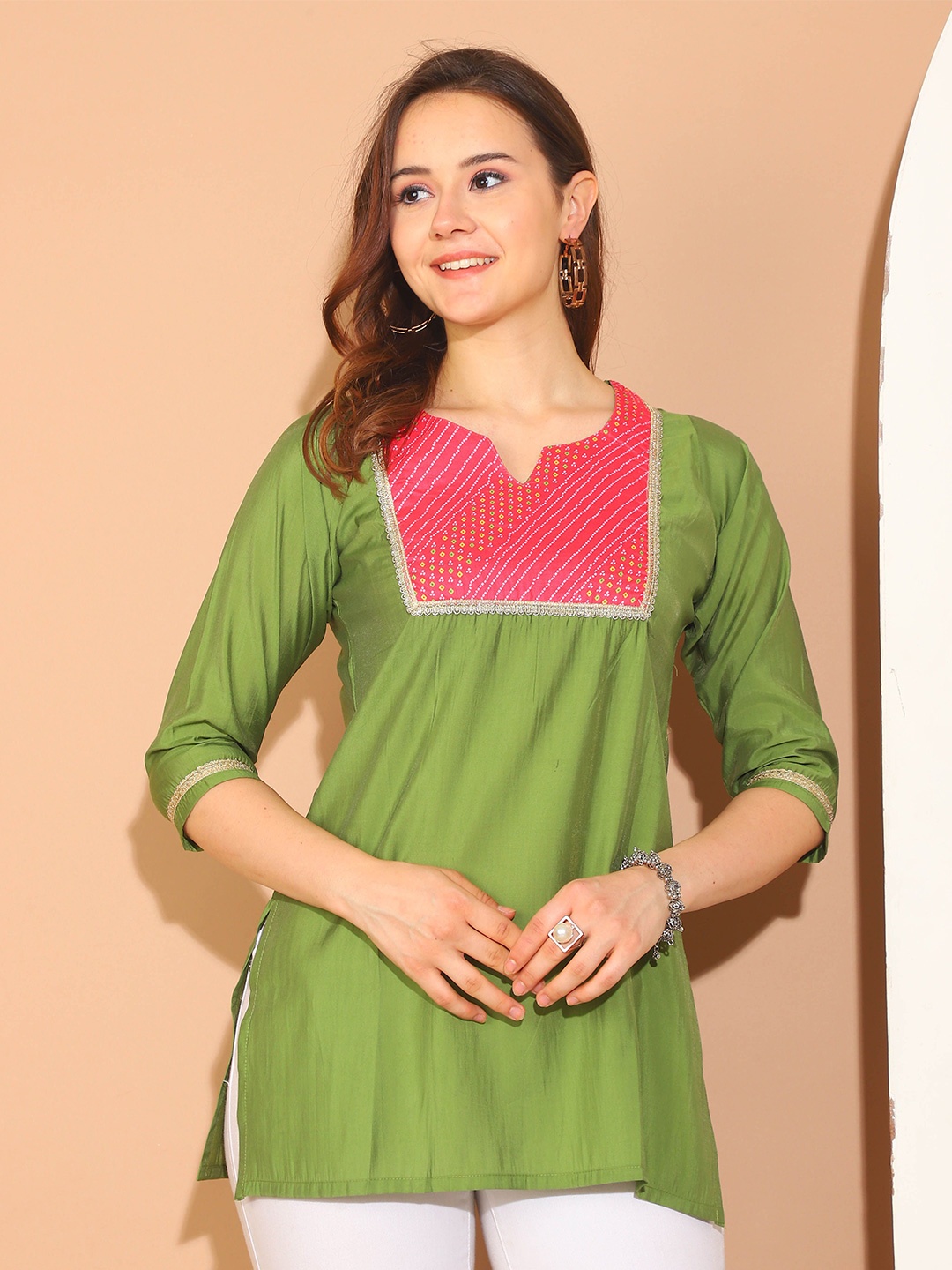 

Roly Poly Bandhani Printed Straight Kurti, Green