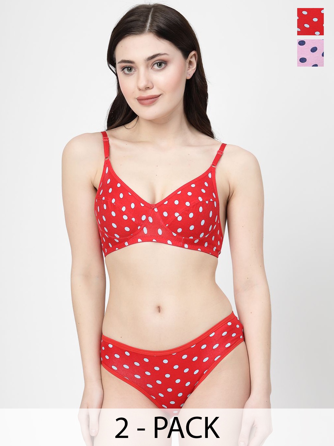 

Docare Pack Of 2 Printed Non-Padded Lingerie Set- YummySet-Pink-Red