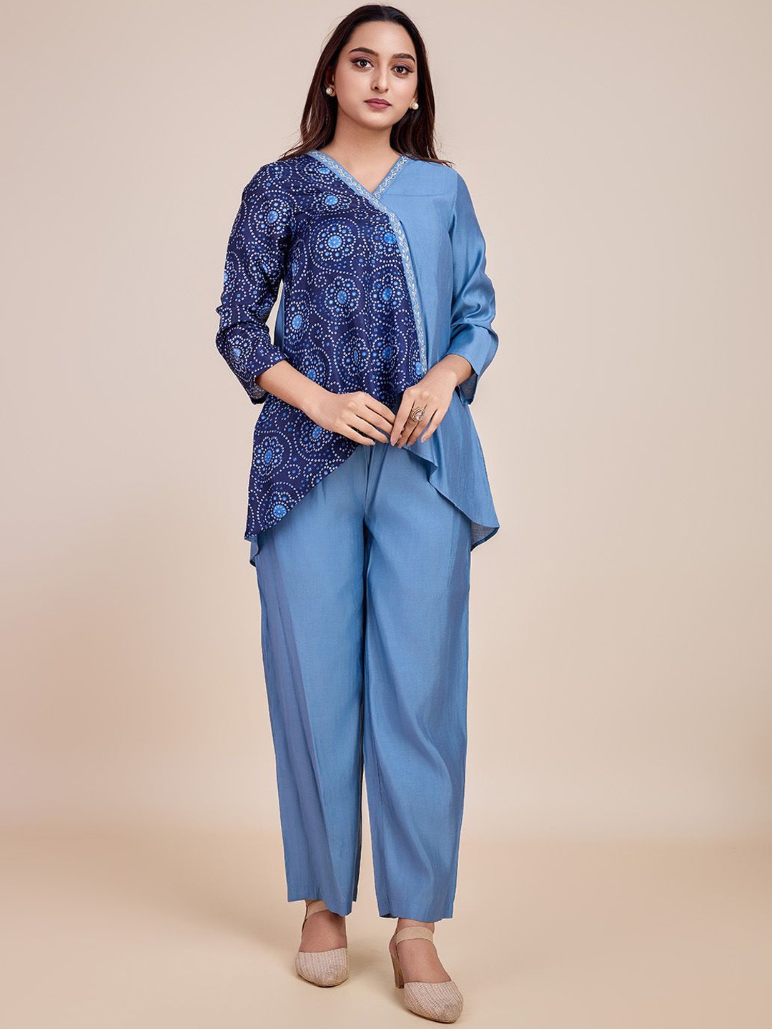 

HERE&NOW Embroidered Top With Trouser Co-Ords, Blue