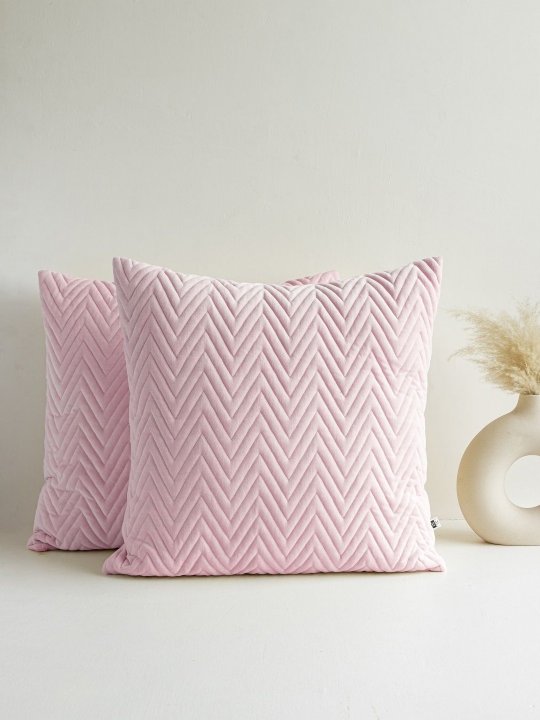 

HOMEMONDE Pink Set of 2 Geometric Square Cushion Covers