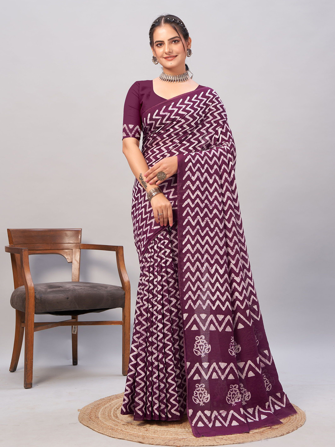 

KALINI Pure Cotton Jamdani Saree, Purple