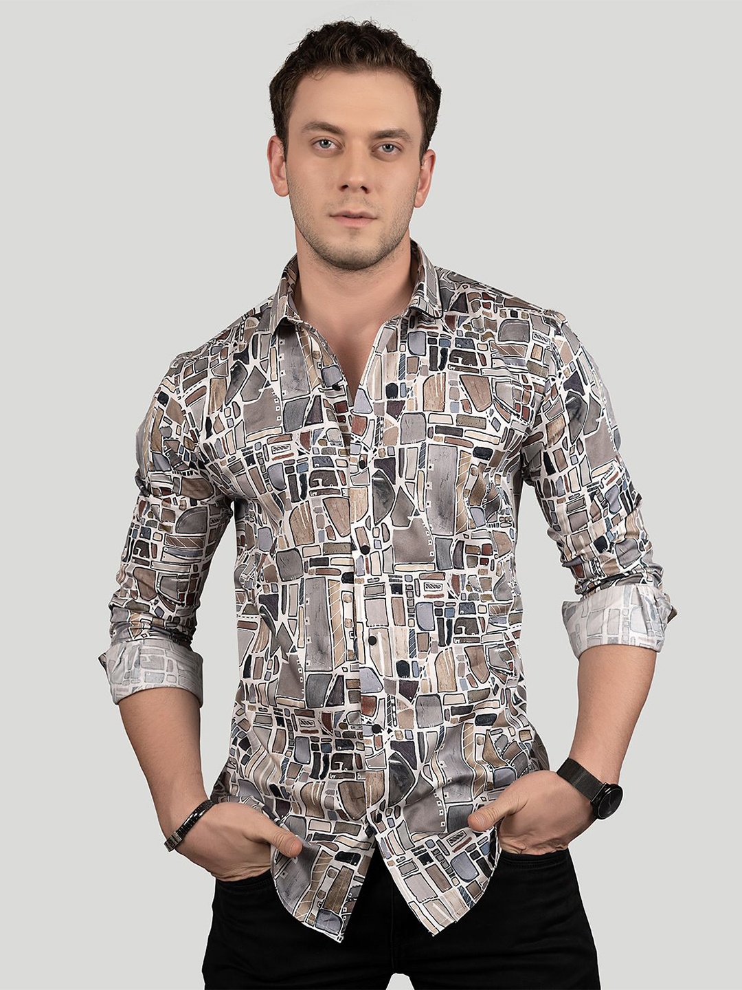 

ALMATY Men Comfort Slim Fit Opaque Printed Party Shirt, Multi