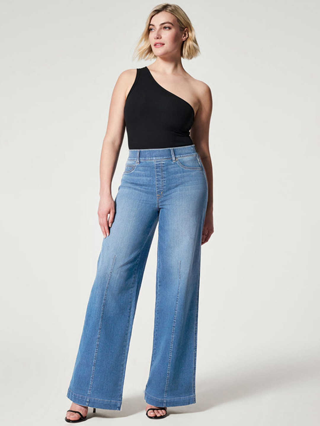 

LULU & SKY Women Wide Leg High-Rise Cotton Light Fade Jeans, Blue