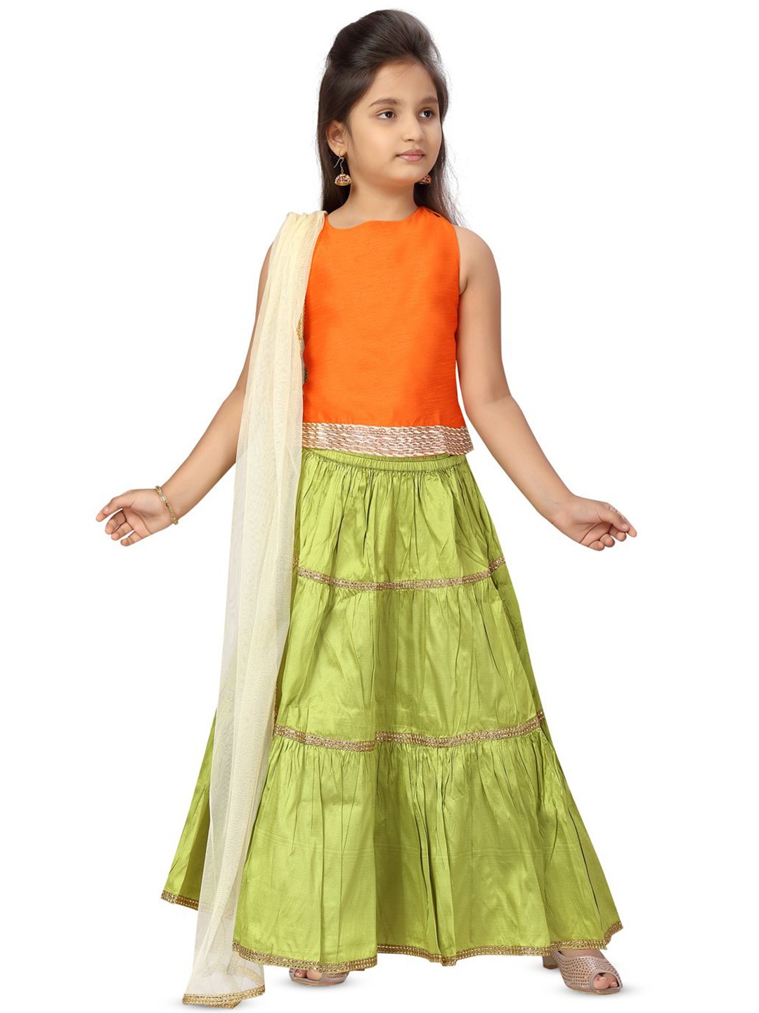 

BAESD Girls Embroidered Ready to Wear Lehenga & Blouse With Dupatta, Green