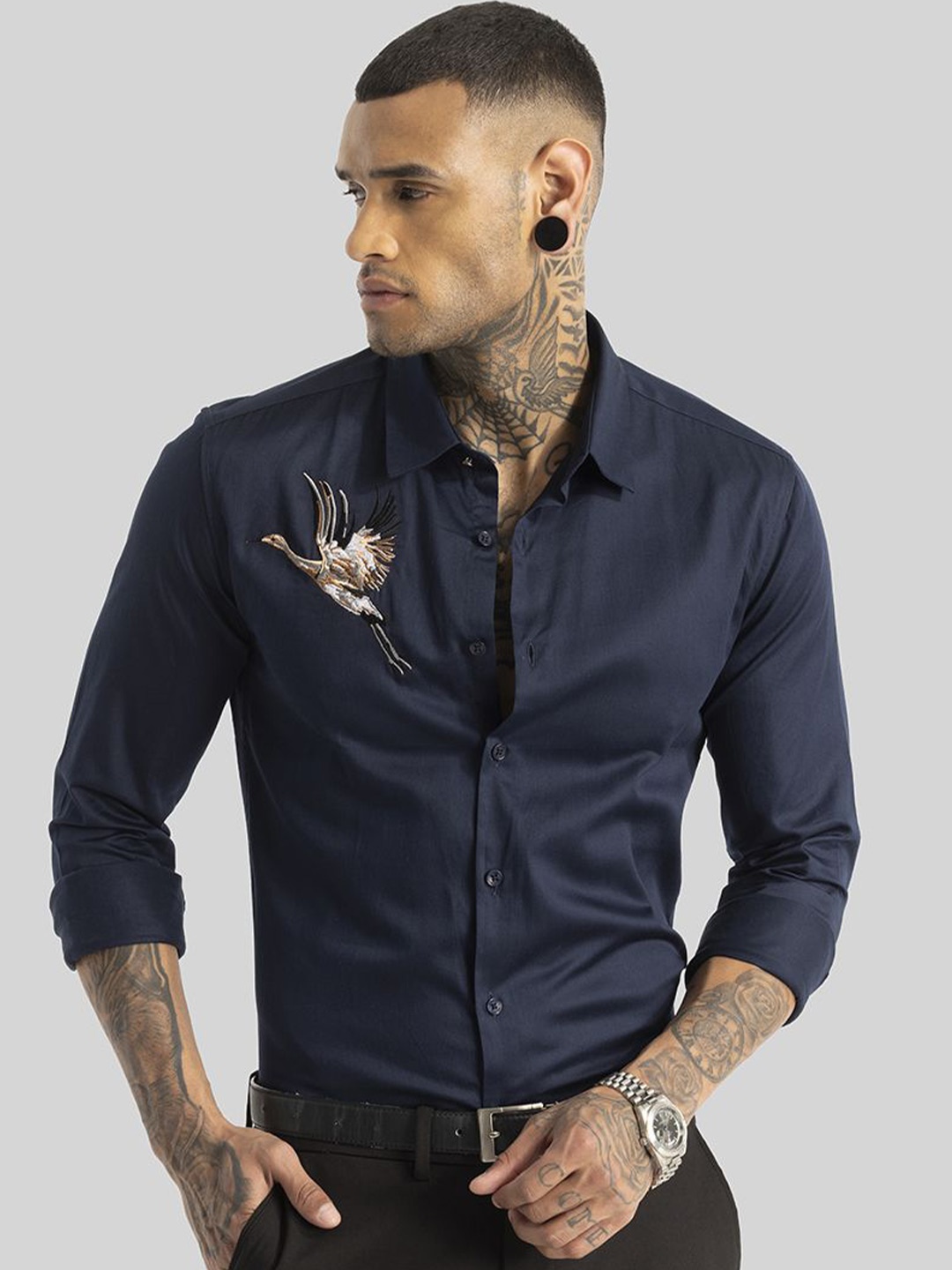 

Snitch Men Smart Slim Fit Opaque Formal Shirt, Navy blue