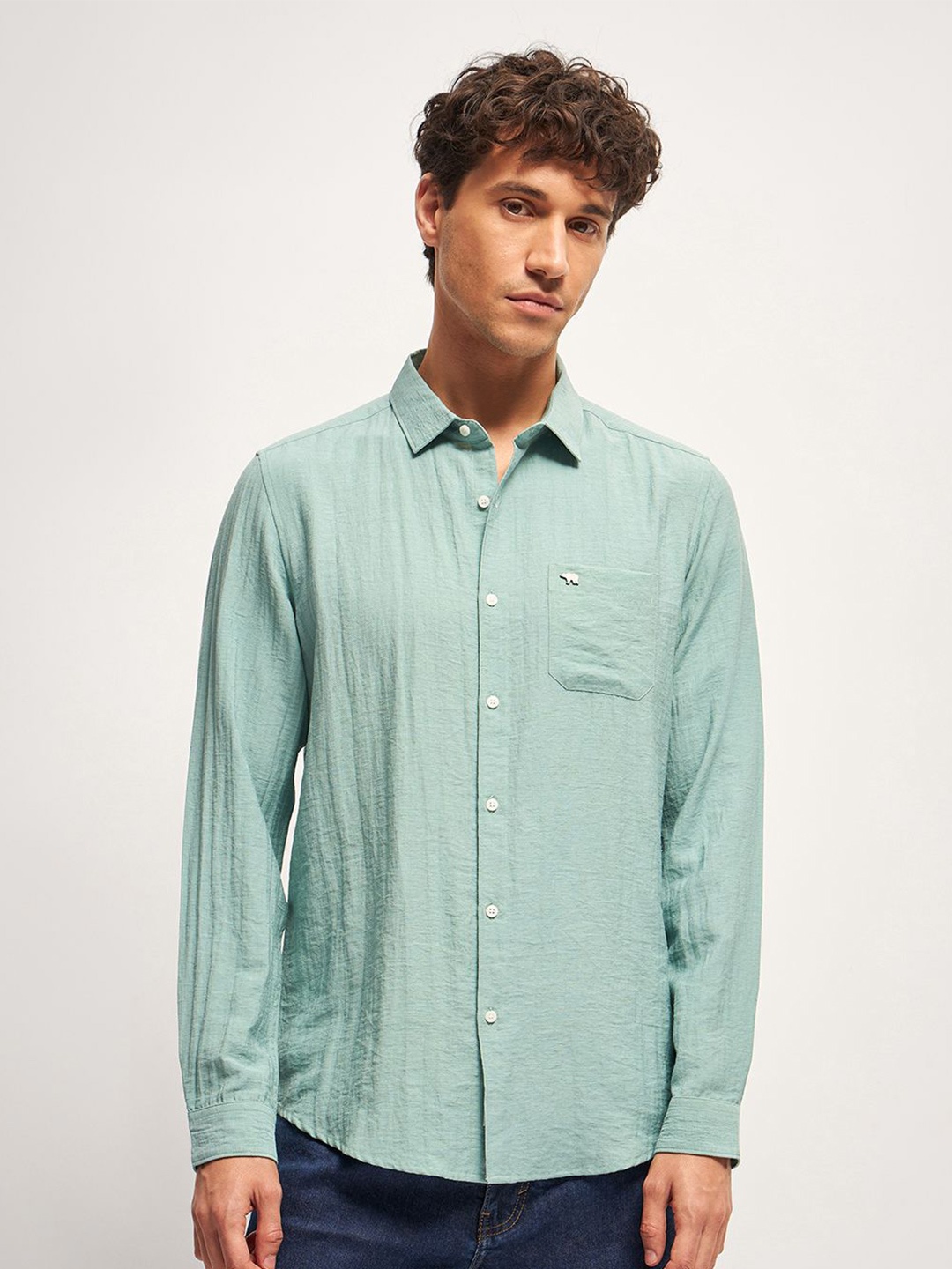 

THE BEAR HOUSE Men Slim Fit Solid Casual Shirt, Green