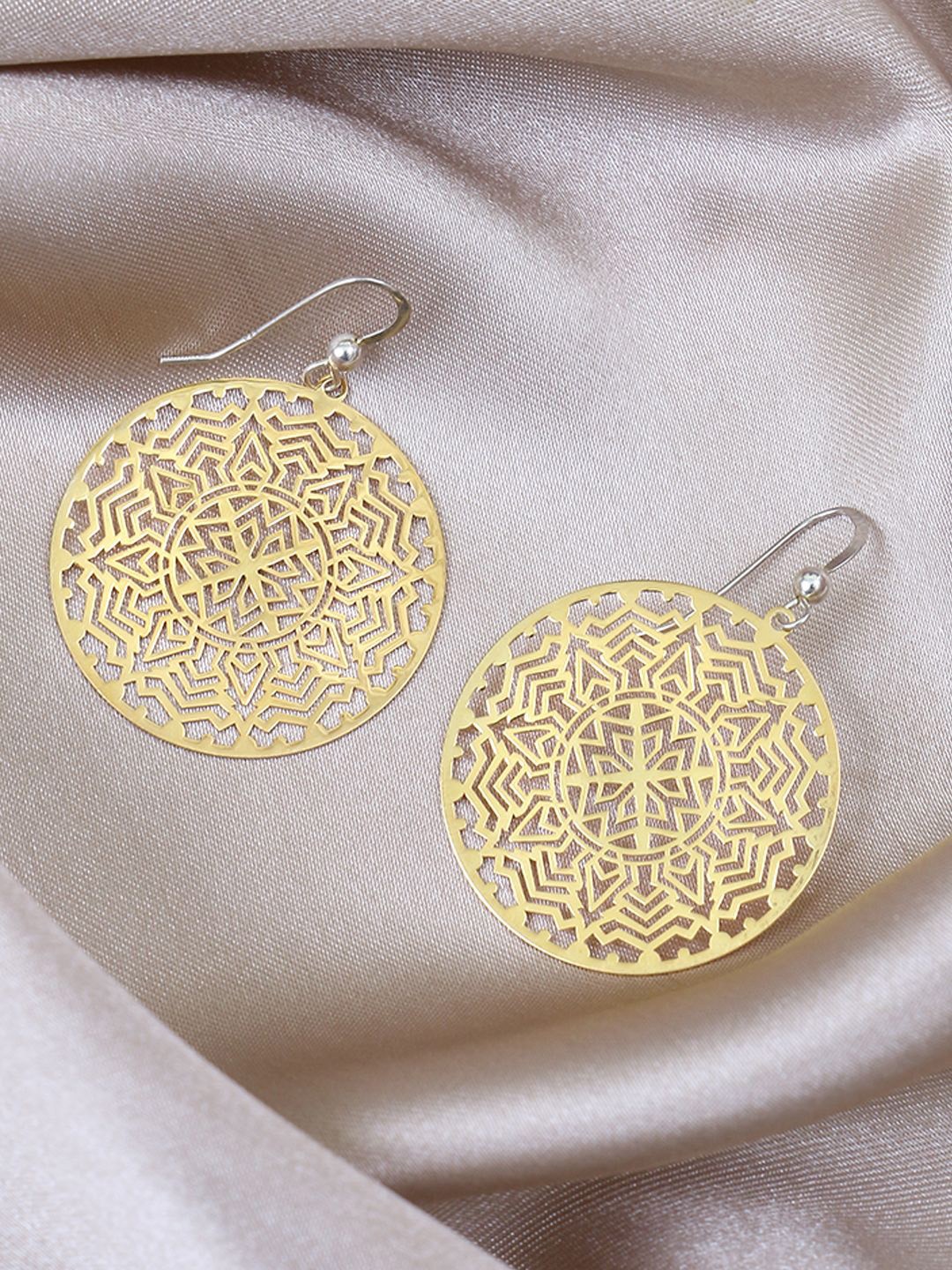 

House of Pataudi 925 Sterling Silver Round Shape Filigree Drop Earrings, Gold