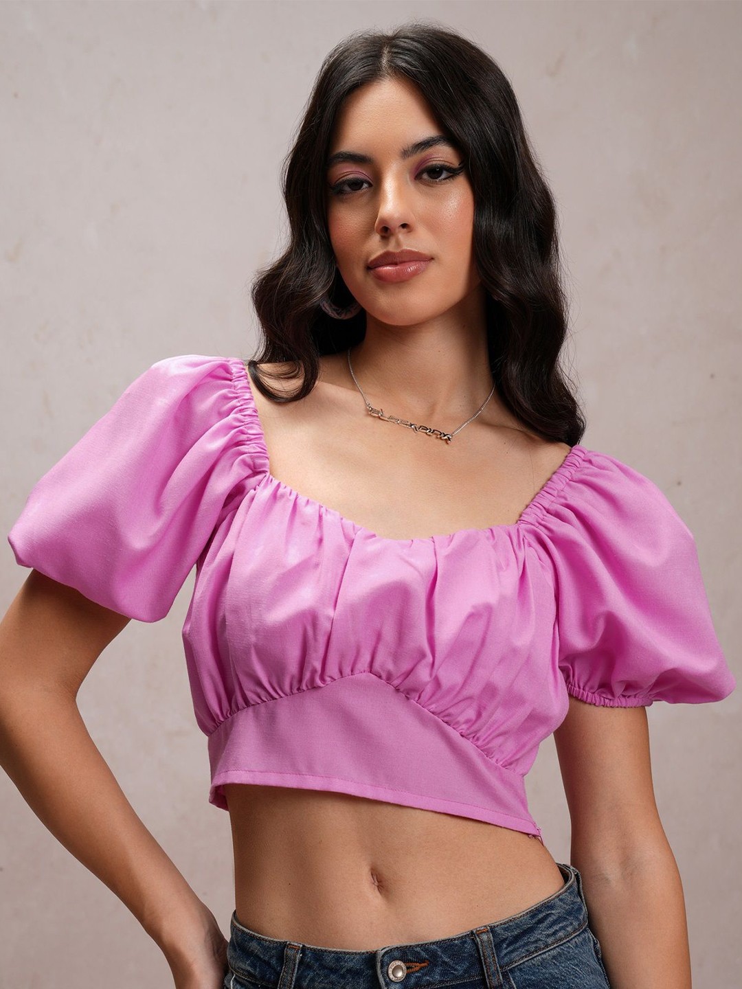 

Tokyo Talkies Puff Sleeve Crop Top, Pink