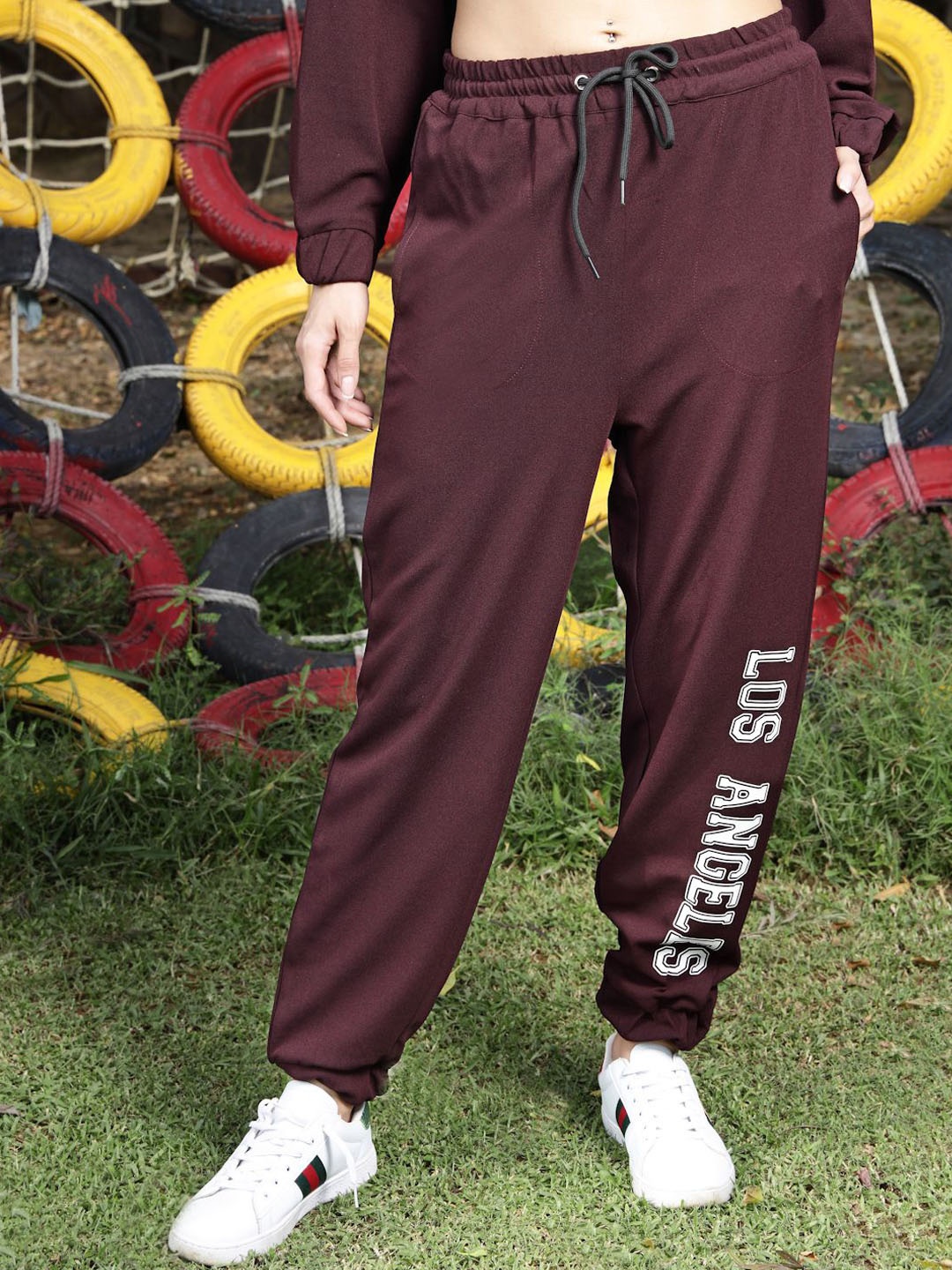 

Sera Women Printed Mid Rise Joggers, Burgundy