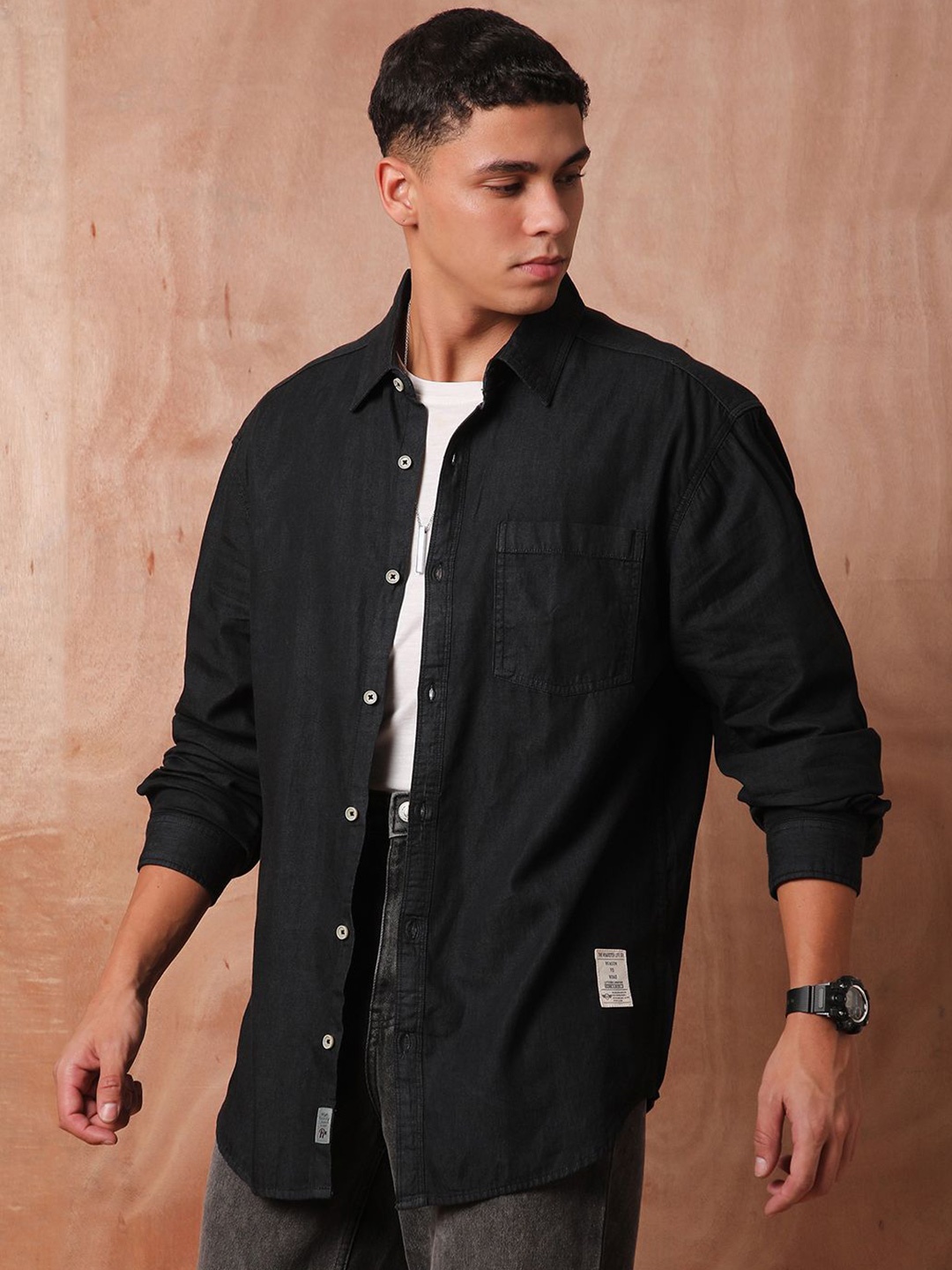 

The Roadster Lifestyle Co Relaxed Fit Denim Casual Shirts, Black