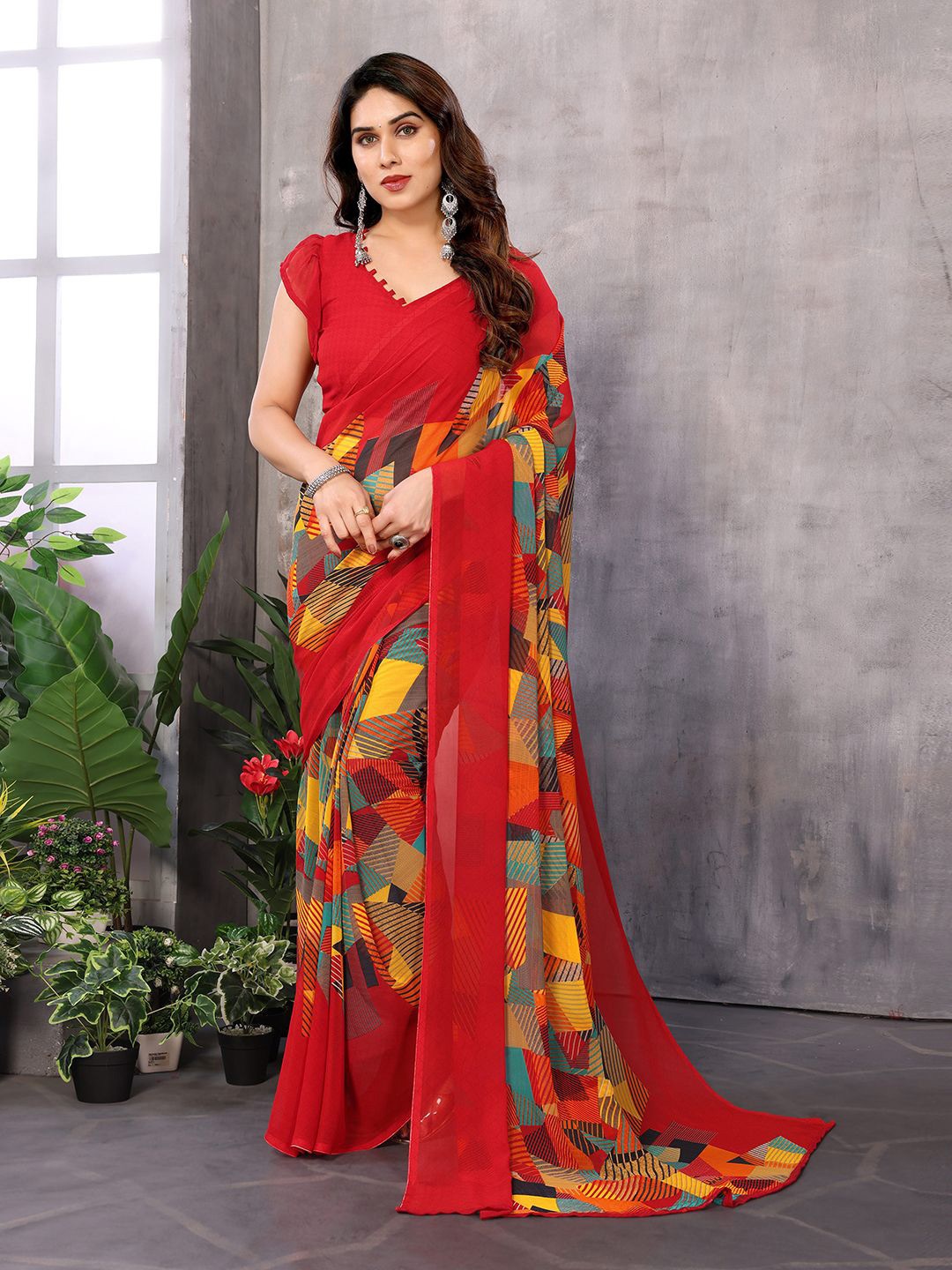 

ANAND SAREES Pure Georgette Saree, Red