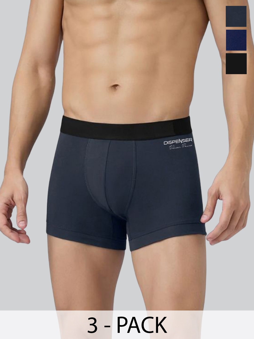 

DISPENSER Men Pack of 3 Men Mid Rise Trunk Briefs P1-TRUNK-BLACK-GREY-NAVY-M