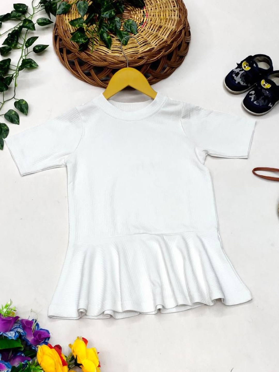 

BAESD Puff Sleeve Ruffled Peplum Dress, White
