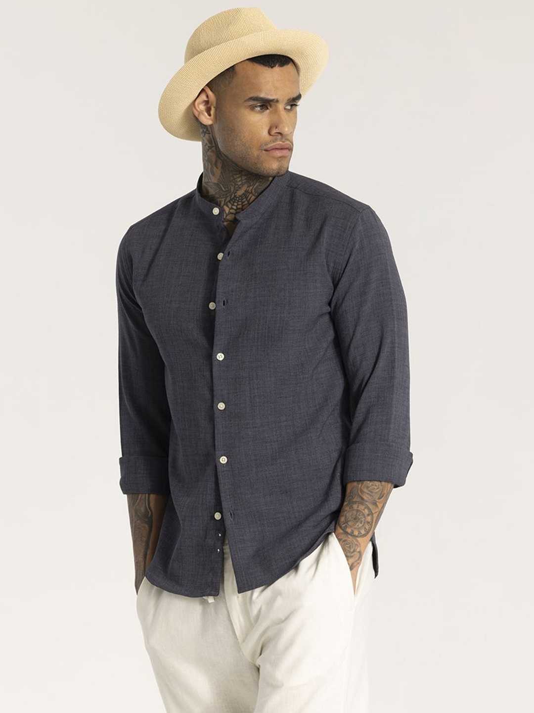 

Snitch Men Smart Slim Fit Opaque Checked Casual Shirt, Grey