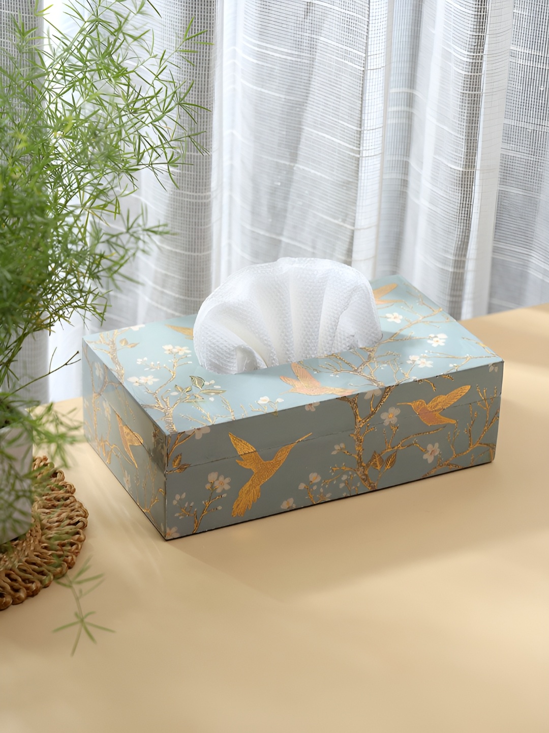 

DULI Grey Printed MDF Wood Tissues Holder, Silver