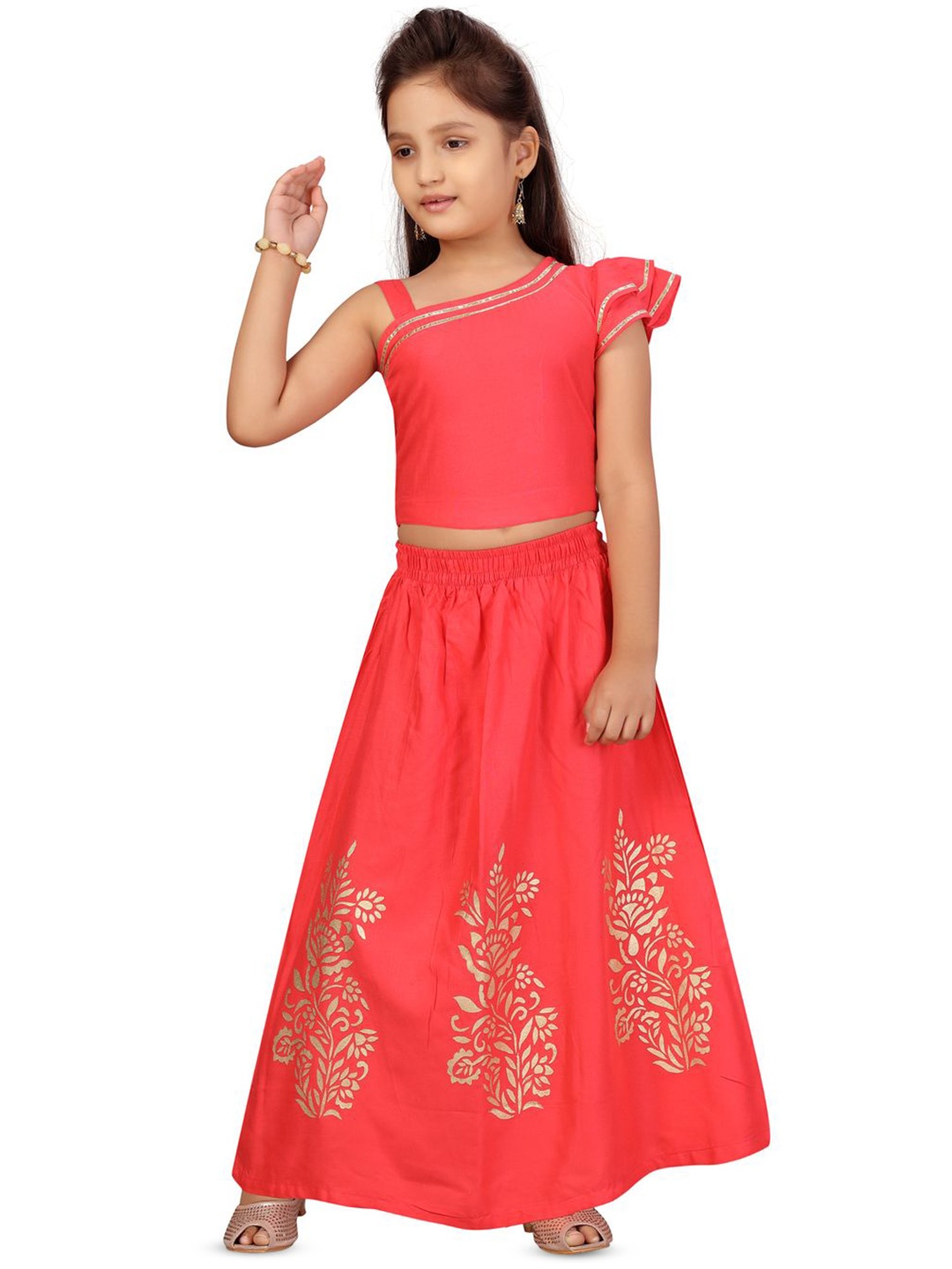 

BAESD Girls Embellished Ready to Wear Lehenga &, Red