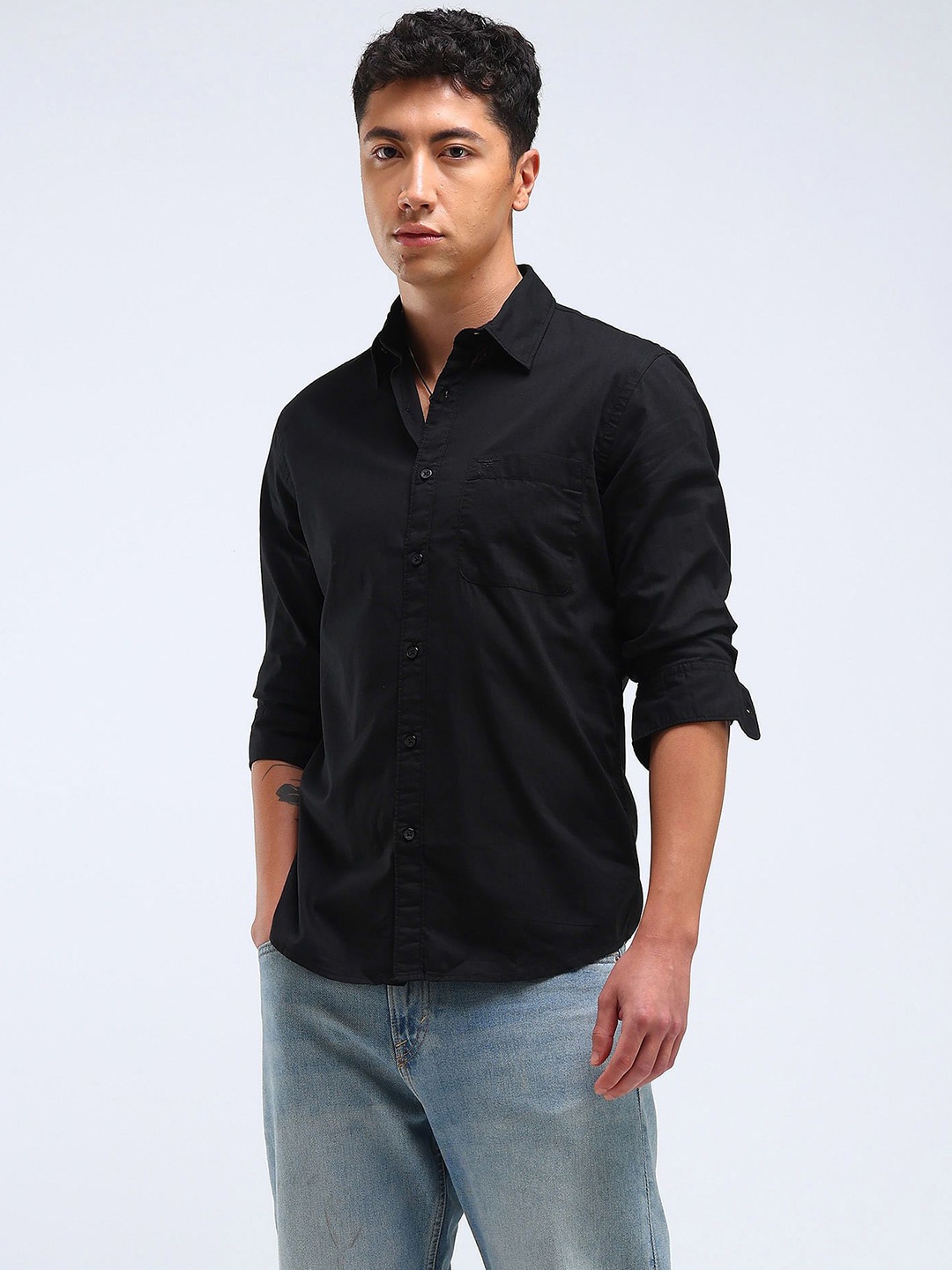 

Flying Machine Men Slim Fit Opaque Casual Shirt, Black