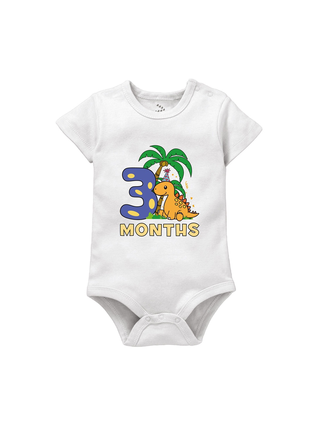 

Zeezeezoo Infants 3 Months Birthday Dinosaur Printed Cotton Bodysuit, White