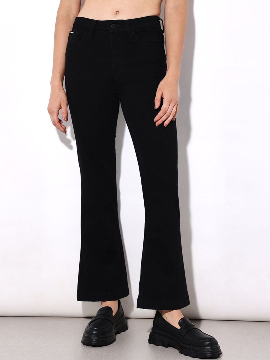 

ONLY Women Flared High-Rise Stretchable Jeans, Black